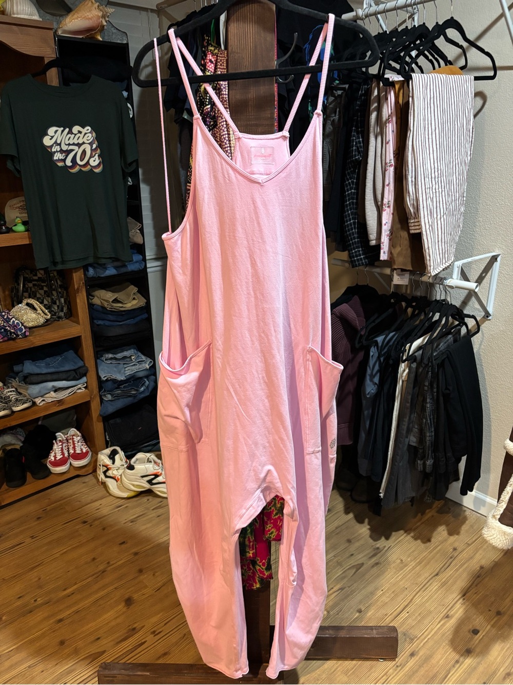 Free People hot shot onesie Pink Cotton Romper Jumpsuit with Pockets - Picture 4 of 4